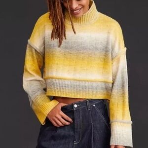 Anthropologie Pilcro Cropped Mock Neck Sweater Yellow Ombré Oversized Small